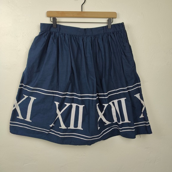 ModCloth Skirt Women XL Navy Blue Roman Numeral Clock Print A-Line Whimsigoth - Picture 2 of 10